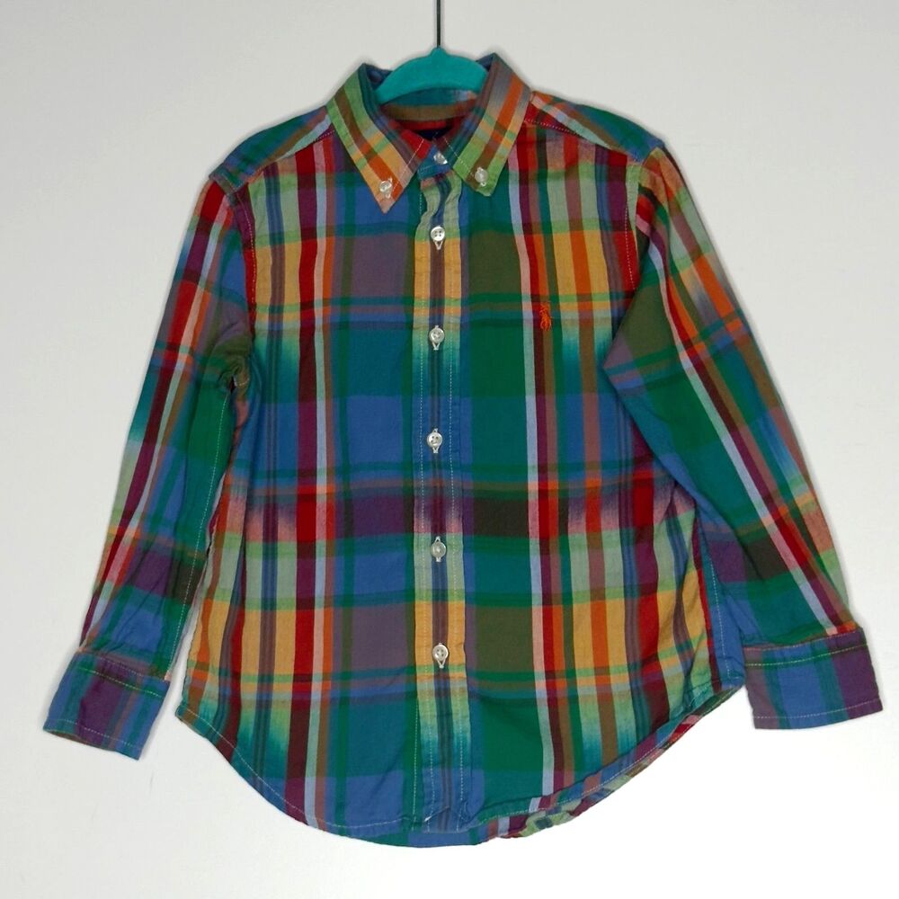 Polo Ralph Lauren Plaid Cotton Madras Long Sleeve Button Down Shirt Boys Size 3T - Picture 2 of 7